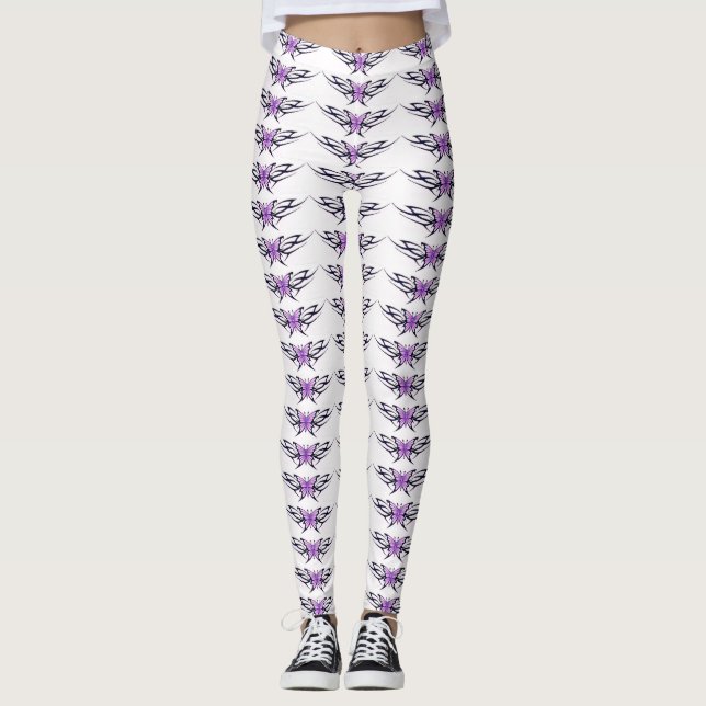 purple butterflies white leggings (Front)