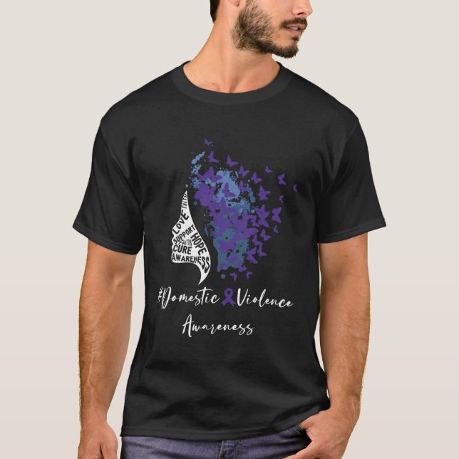 Purple Butterflies with a Ribbon Domestic Violence T-Shirt (Front)