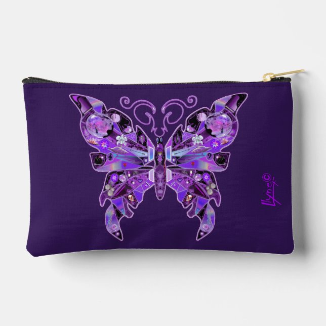 Purple Butterfly 31  Accessory Pouch (Back)