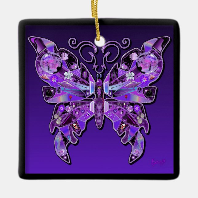 Purple Butterfly 31 Ceramic Ornament (Front)