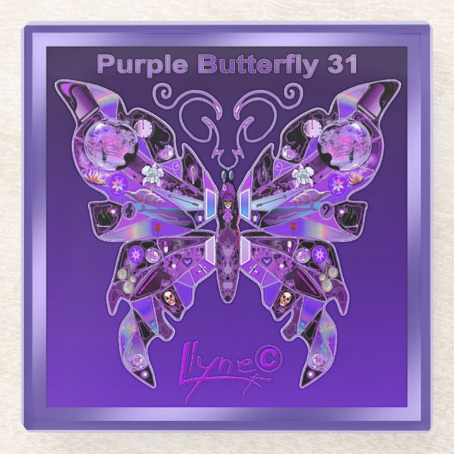 Purple Butterfly 31 Glass Coaster (Front)