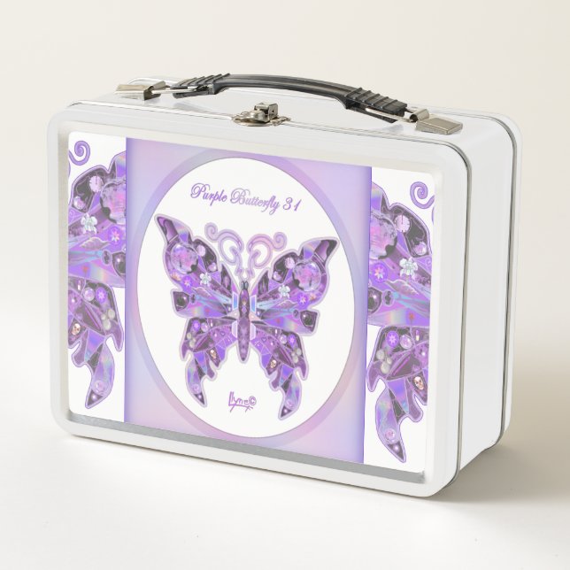 Purple Butterfly 31 Metal Lunch Box (Front)