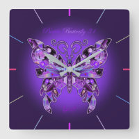 Purple Butterfly 31 Round Clock