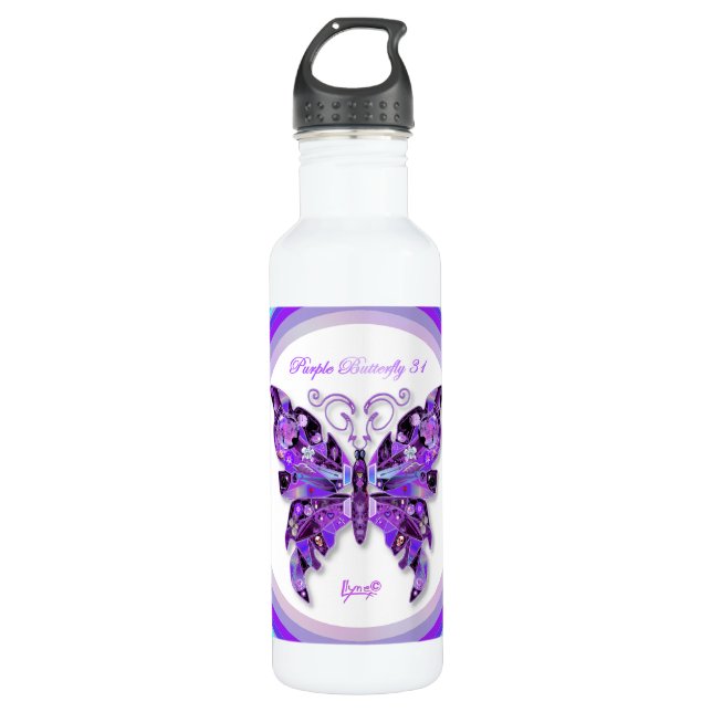 Purple Butterfly 31 Stainless Steel Water Bottle (Front)