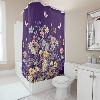 Purple Butterfly and Floral  Shower Curtain