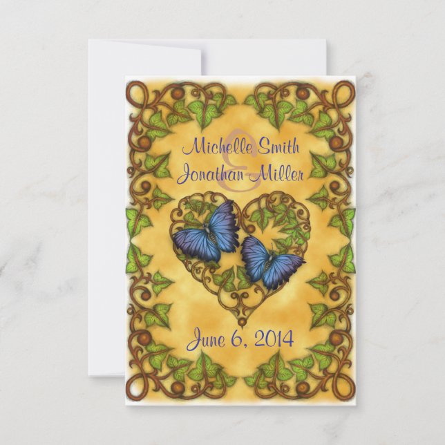Purple Butterfly and Ivy Heart RSVP Card (Front)