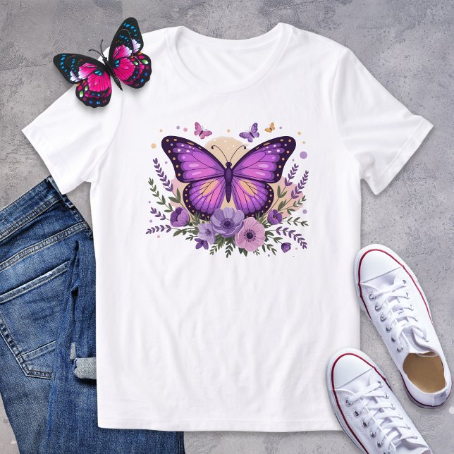 Purple Butterfly and Lavender Floral Shirt (Creator Uploaded)