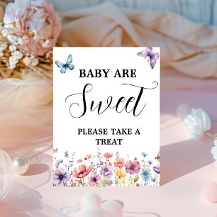 Purple butterfly baby are sweet baby shower favour pedestal sign