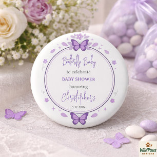 Purple Butterfly Baby Girl Baby Shower  3 Cm Round Badge