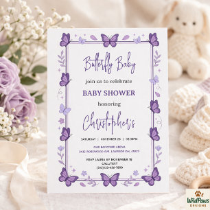 Purple Butterfly Baby Girl Baby Shower  Invitation