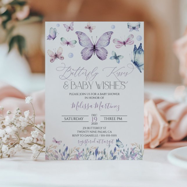 Purple Butterfly Baby Girl Baby Shower Invitation (Creator Uploaded)