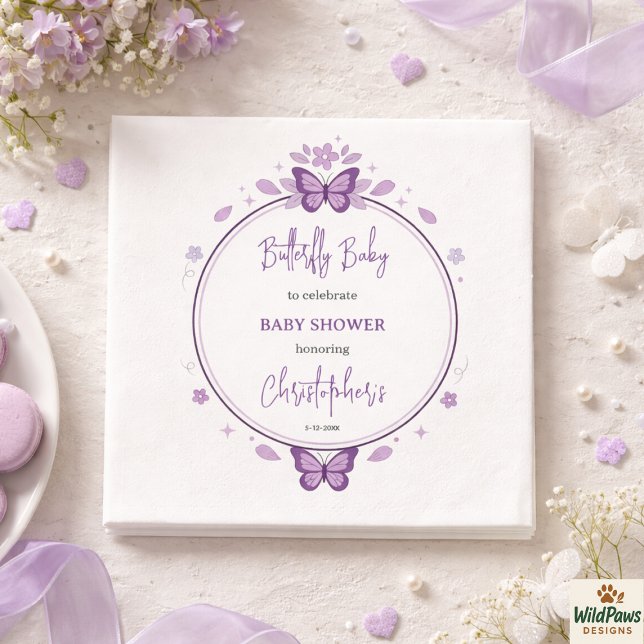 Purple Butterfly Baby Girl Baby Shower  Napkin (Purple Butterfly Baby Girl Baby Shower Napkins
)