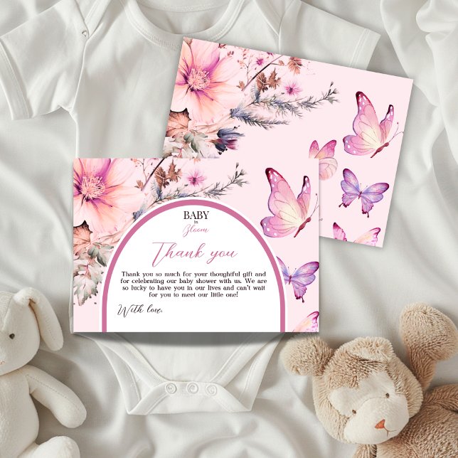 Purple Butterfly Baby in Bloom Girl Baby Shower Thank You Card (Creator Uploaded)