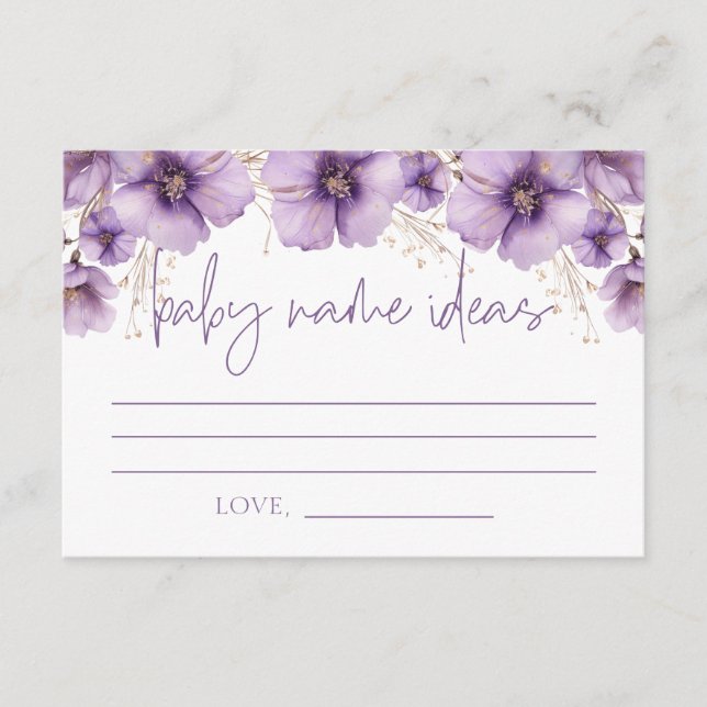 Purple Butterfly Baby Name Ideas, Baby Shower Enclosure Card (Front)