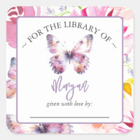 Purple Butterfly Baby Shower Bookplate
