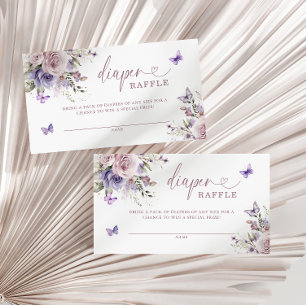 Purple Butterfly Baby Shower Diaper Raffle Enclosure Card