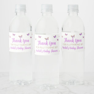 Purple Butterfly Baby Shower Favour Water Bottle Label