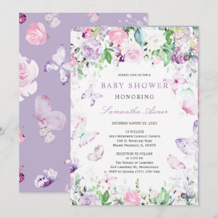 Purple Butterfly Baby Shower Invitation