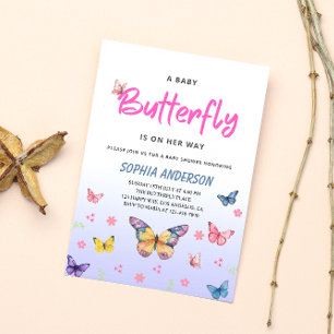 Purple Butterfly Baby Shower Invitation for Girl