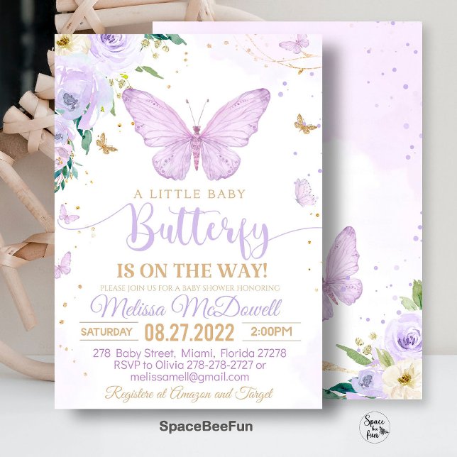Purple Butterfly Baby Shower Invitation Girl invit (purple butterfly invitation,baby shower invitation,girl butterfly theme,baby shower invite,butterfly)