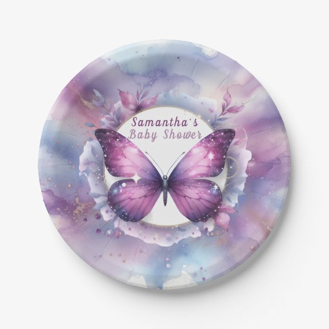 Purple Butterfly Baby Shower   Paper Plate (Front)