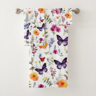 Purple Butterfly Bath Towel Set