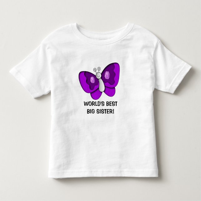 Purple Butterfly Best Big Sister Toddler Dress T-Shirt (Front)