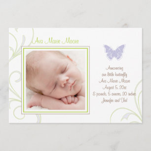 Purple Butterfly Birth Announcement