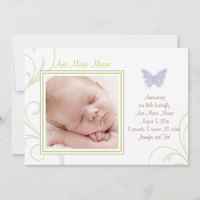 Purple Butterfly Birth Announcement (Front)