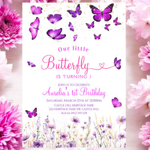Purple butterfly birthday Invitation