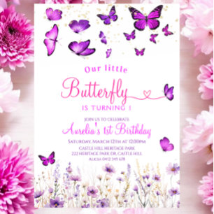 Purple butterfly birthday Invitation