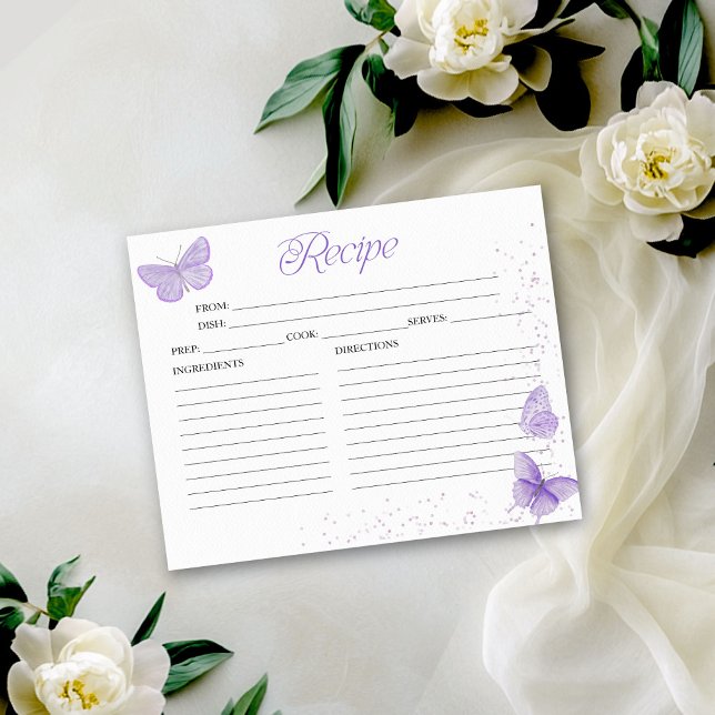 Purple Butterfly Bridal Shower Recipe Cards (Creator Uploaded)
