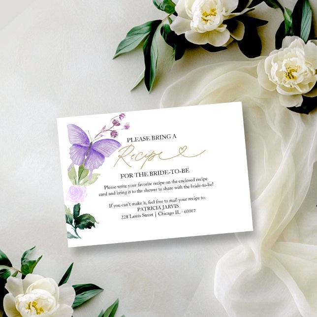 Purple Butterfly Bridal Shower Recipe Request Invitation (Creator Uploaded)