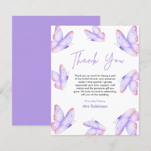 Purple Butterfly Bridal Shower Thank You Card