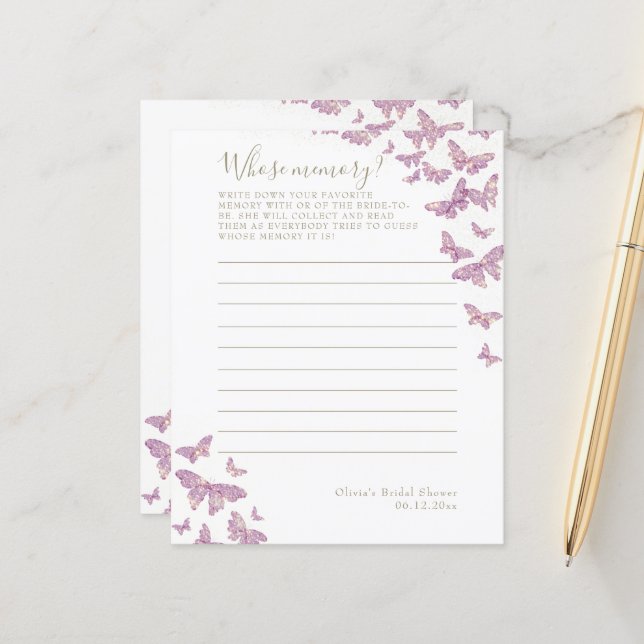 Purple Butterfly Bridal Shower Whose Memory Game (Front/Back In Situ)