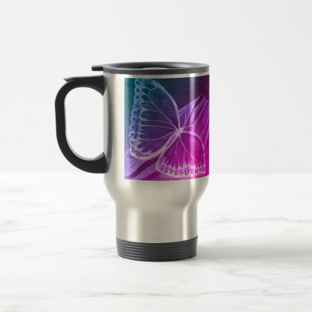 Purple Butterfly Coffee Travel Mug (Left)