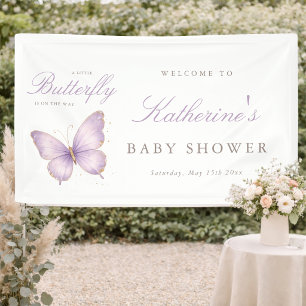 Purple Butterfly Delicate Girl Baby Shower Welcome Banner