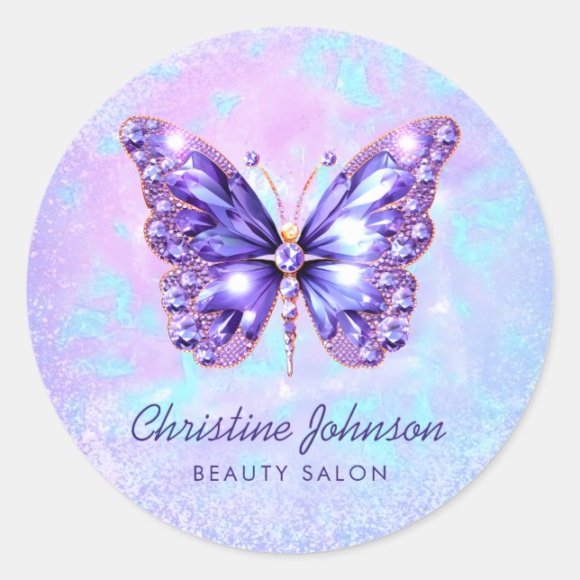 purple butterfly design  classic round sticker (Front)