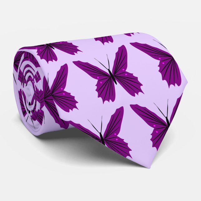 Purple Butterfly Design Tie (Rolled)