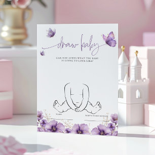 Purple Butterfly Draw the Baby Shower Game Card