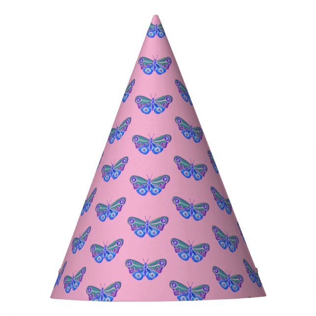 Purple Butterfly Drawing Party Hat (Front)