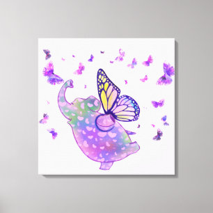 Purple Butterfly Elephant Flying with Butterflies Canvas Print