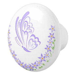 Purple Butterfly Embellishment Ceramic Knob