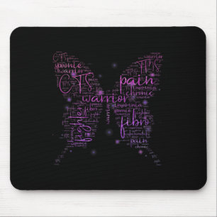 Purple Butterfly Fibro Warrior Awareness Word Clou Mouse Pad