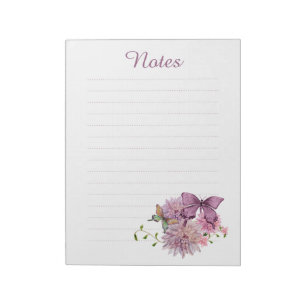 Purple Butterfly Floral Aesthetic Lined Notepad