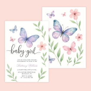 Purple Butterfly Floral Baby Girl Baby Shower  Invitation