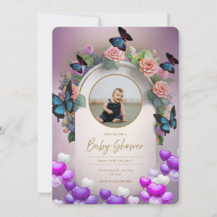 Purple Butterfly Floral Baby Shower Invitation