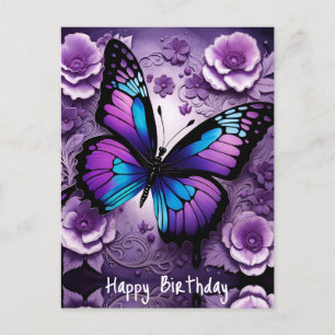 Purple Butterfly Floral Birthday Postcard