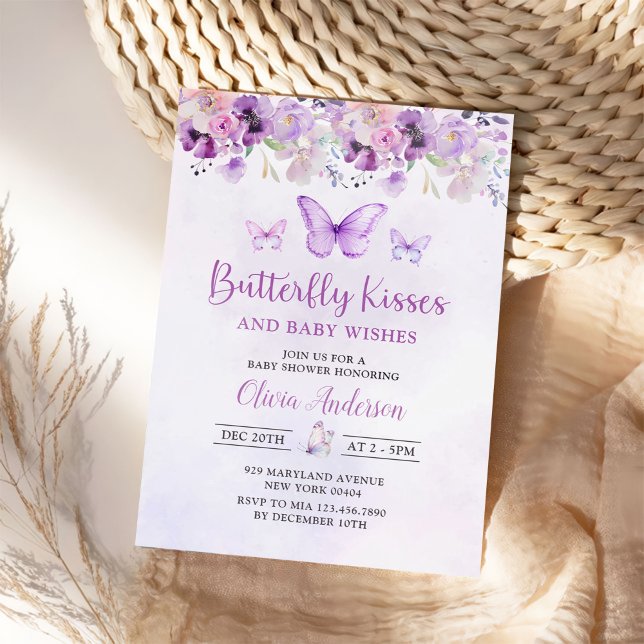 Purple Butterfly Floral Girl Baby Shower Invitation (Creator Uploaded)