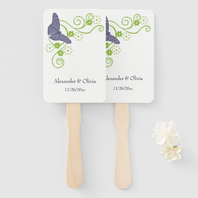 Purple Butterfly Floral Hand Fan (Front and Back)